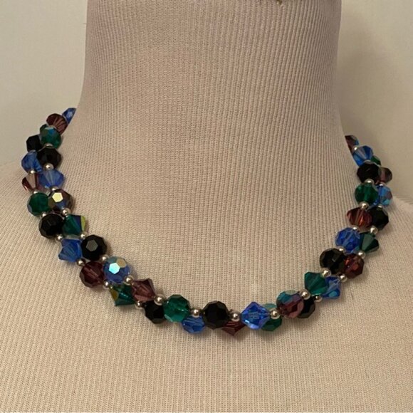 YVES SAINT LAURENT YSL NECKLACE VINTAGE LONG STRAND FACETED CRYSTALS BLUE PURPLE - Picture 9 of 13